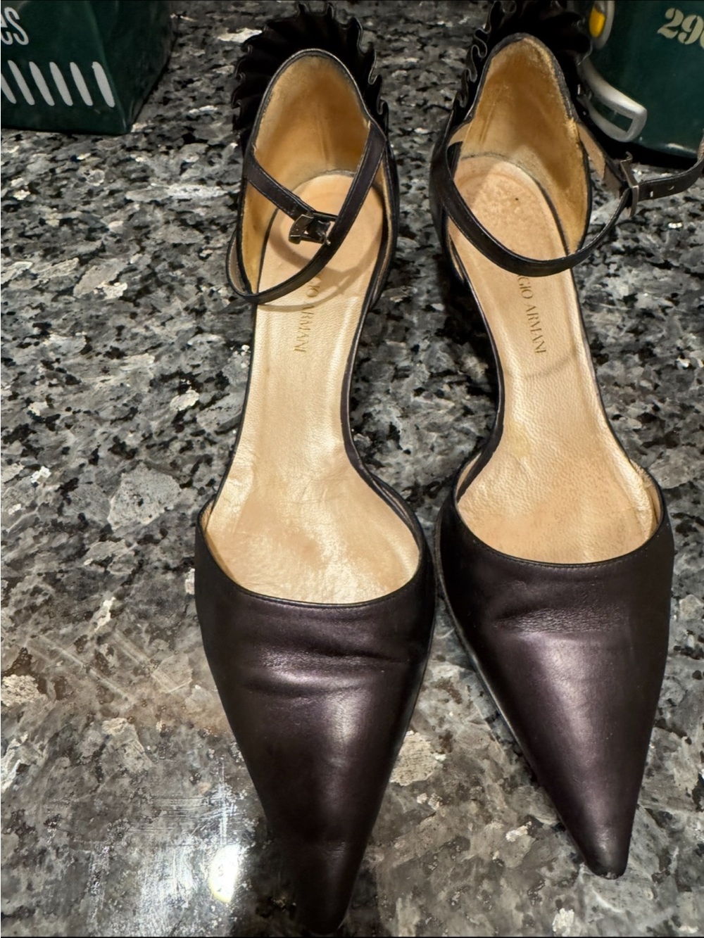 Giorgio Armani Purple Pointed-Toe Ankle-Strap Leather Heels